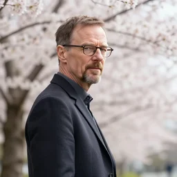 “ a portrait photo of walter white at a sakura tree, side shot, by shunji dodo, 8 k resolution, high quality ”