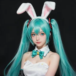 hatsune miku with two white bunny ears, digital painting by Mario Testino, Stanley Artgerm Lau, WLOP, Andrei Riabovitchev, photorealist style, masterpiece, trending on artstation