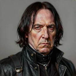 portrait painting of a scowling dieselpunk alan rickman as severus snape, sharp focus, award - winning, trending on artstation, masterpiece, highly detailed, intricate. art by josan gonzales and moebius and deathburger