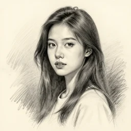a portrait of a beautiful young woman with a lot of personality, outdoors setting, pencil sketch style