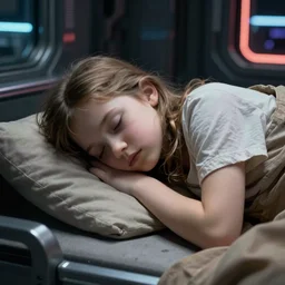 a sleeping girl by norman rockwell, side view, in the style of blade runner, high tech, photoreal, dramatic lighting, unreal engine 5, octane rendering, ray tracing