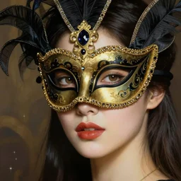 a beautiful woman wearing an elaborate masquerade mask, looking at the viewer with an alluring expression. painting by artgerm and greg rutkowski and alphonse mucha