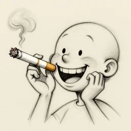 surrealism grunge cartoon sketch of a cigarette with a wide smile holding a red balloon by - michael karcz, loony toons style, horror theme, detailed, elegant, intricate