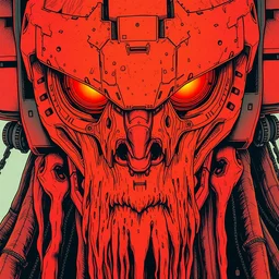 grainy risograph matte painting of gigantic huge evangelion face - like mech covered ooze, psychedelic, orange and red matte colors, by moebius, close - up wide portrait, intricate - detailed, hyperrealism