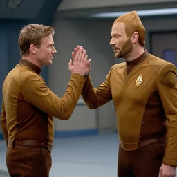 captain picard high - fiving david tennant