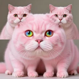4 k photography of a pink british shorthair cat with rainbow eyes