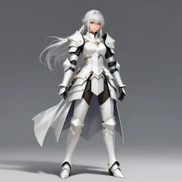detailed, sharp, full body portrait of a fantasy female warrior in white armor, trending on artstation, anime arts, featured on Pixiv, HD, 8K, highly detailed, good lighting, beautiful, epic, masterpiece, in the style of Ilya Kuvshinov