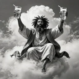 cheef keef ascending into heaven holding double cup of lean, biblical image, style of gustave dore, highly detailed, beautiful, high contrast, black and white