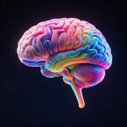 a 3d render of a brain floating in space that is melting in to rainbow colours, by Stefan Gesell , hyperrealism, neon lighting