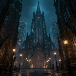style : cyberpunk. composition : long shot ; low angle. key words : digital art ; detailed ; 4 k. scenery : a gothic city. subject : none. details : at night ; lanterns.