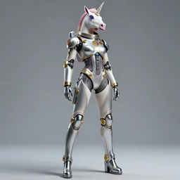 beautiful female cyborg in a space suit fashion design by versace, unicorn helmet, steel boots, artgerm, photoshoot, full body, intricate, highlydetailed, artstation - n 4