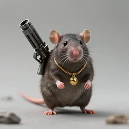 portrait of one small bipedal rat!!!!!! carrying sci - fi fantasy alien gun, cinematic, portrait, shot on 7 0 mm, macro, [ wearing a golden necklace ], from the new sci - fi adventure movie, 8 k, f 1. 8 1 0 : 1 6!!! aspect ratio