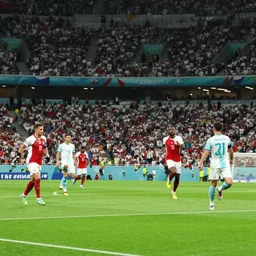 2 0 3 0 fifa world cup match, inside the crowded stadium, players on the field, hyperdetailed, artstation, cgsociety, 8 k