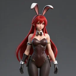 detailed render of a 3D anime girl from Skyrim, long crimson hair, bunny ears, medium shot, Unreal Engine 8k