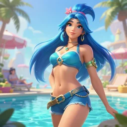 beautiful character sheet of gorgeous pool party Akali (wild rift). 3d render, octane render, realistic, highly detailed, 4k, trending on artstation, pixar, cgsociety, unreal engine 5, redshift render, trending on artstation, blender, behance, cg