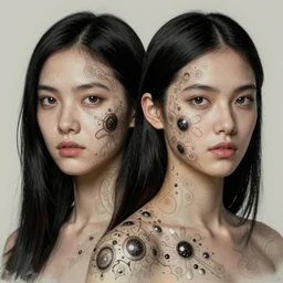 beautiful twins portrait, black hair,, ultra realistic, intricate details, the fifth element artifacts, highly detailed by peter mohrbacher, allen williams, hajime sorayama, wayne barlowe, boris vallejo, aaron horkey, gaston bussiere, craig mullins