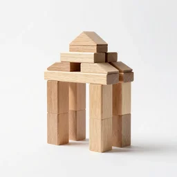 wooden building blocks, studio product photography, isolated on a pure white background, centered, entire object in frame, sharp focus, soft studio lighting