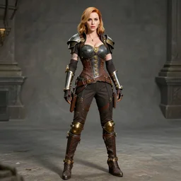 full body  photograph of christina hendricks as a steampunk warrior,  Extremely detailed. 8k