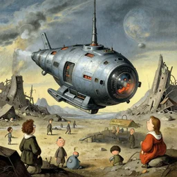 teleportation machine in a post - apocalyptic world, with survivors using it to escape the ruins of civilization by sofonisba anguissola and jon klassen