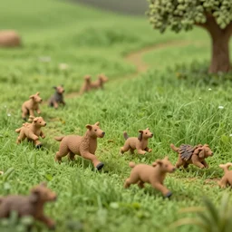tilt-shift green pasture, fuzzy clay creatures running around, Albert Bierstadt, Jim Burns, Edwin Church, Frederic Thomas Cole, Brown Durand, Asher David Friedrich, Caspar James Gurney, Johnson Heade, Martin Raphael Lacoste, Ted Nasmith, Andreas Rocha, Christophe Vacher