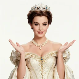 a photo of young sophia loren, posing as a queen, wearing tiara, pearl necklace, intricate gown, holding up a pizza!!!! margherita!! to the camera, beautiful, stunning, smooth lighting, exquisit detail, masterpiece, burlesque photo by letizia battaglia