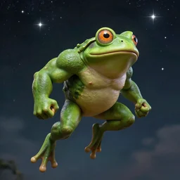 a muscular green! pepe frog jumps to the sky to become one with the stars, by mucha and caspar david friedrich, atmospheric lighting, intricate detail, cgsociety, hyperrealistic, octane render, rpg portrait, ambient light, dynamic lighting