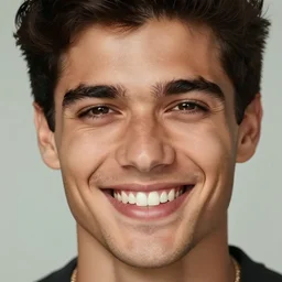 close up photo of handsome smiling man with glowing eyes