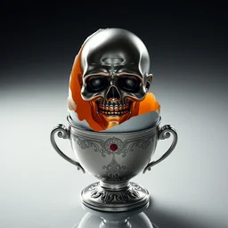 silver egg cup, vin diesel head in egg cup, head is an egg, hyper detailed, digital art, artstation, cinematic lighting, studio quality, smooth render, by boris vallejo, craig mullins, artgerm, caravaggio
