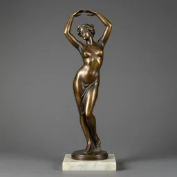 antique 1930s France art deco. bronze figurine of a woman dancing. on marble base. by Briand Marcel Bouraine. 30cm. high detail photograph. studio