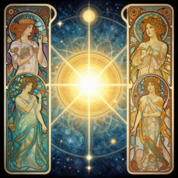 light, sacred geometry, algorithms, intelligence and science, cyberpunk masterpiece, art by artgerm and greg rutkowski and ruan jia and Mucha
