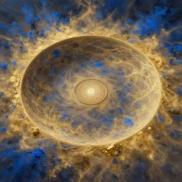 highly detailed portrait of a semicircular bounded space surrounded with golden and blue magic powder, ultra wide angle, finer details, by victo ngai and greg rutkowski, trending on artstation.