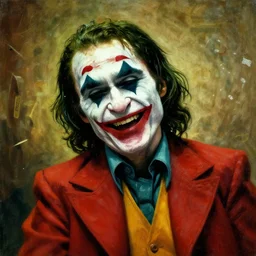 painting portrait of the joaquin phoenix as joker, laughing, drama, chaos matte painting by hieronymus bosch and zidislaw beksinsky