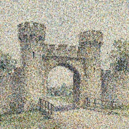 1950s castle gate with drawbridge muted colors. watercolor Jean-Baptiste Monge