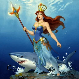 a shark queen with melee weapons by ivan bilibin