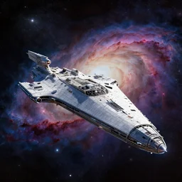 a starship with a nebula background in the style of Paul Chadeisson, trending on artstation, cgsociety