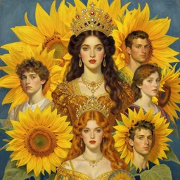 portrait of sunflower. fantasy, regal, by kim keever, victo ngai, stanley artgerm lau, greg rutkowski, thomas kindkade, alphonse mucha, loish, norman rockwell