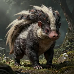 i am a detailed and crisp large alien that is full of funky skunks in the style of rembrandt and junji ito