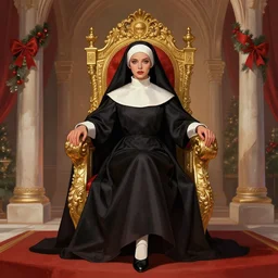 beautiful female character inspired by venice carnival, christmas and nun | | digital artwork made by greg rutswork, anna dittmann, rosdraws and lois van barlee, symmetrical, anatomically correct, sitting on throne