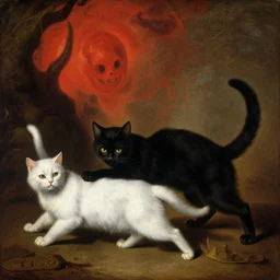 an oil painting of a black cat dragging a white cat to hell, renaissance painting, oil painting, by michelangelo, peter paul rubens
