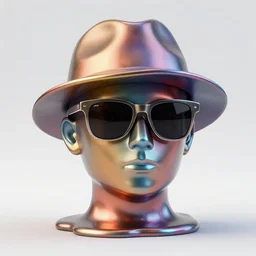 a head made out of melting metal, it is of random colors, it is wearing sunglasses and a hat, there are flowers all around it, blue paint melting, vogue cover style, greg rutkowski style, demonic style, artgerm style, basquiat style