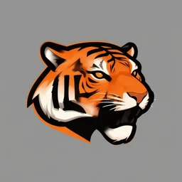 tiger logo, digital art, sharp, refined, orange, black, vivid, simplified, simple, logo, simple, two colors