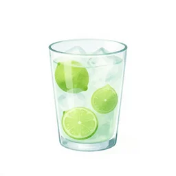 minimalist watercolor lime and ice in a glass on white background, illustration, vector art