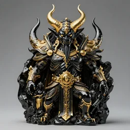 ancient black onyx and gold tribal demon with horns, polished 3 d sculpture rendered by billelis feat luminokaya in visionary fineart style. 8 k hyper ornated maximalist and overdetailed. powerful dark scifi, darlok emperor portrait shot by andrei riabovitchev, tomasz alen kopera, luminokaya. influenced by, giger and peter gric