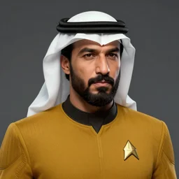 character concept brave and bold arab star fleet officer human | | masculine - bearded - face, startrek, arabic, realistic face, fanart arstation concept art, matte, by anton fadeev by beeple and thomas kinkade 4 k, trending on artstation