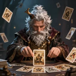 sorcerer shuffling cards, cards, fantasy, digital art, soft lighting, concept art, 8 k