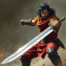 a detailed photograph of fernando alonso wielding a big berserk sword. he is wielding the berserk sword