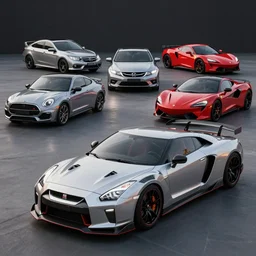 nissan gtr r 3 4, mercedez benz, honda civic, bentley, ferrari, mclaren, mustang, mini cooper, porche and supra in the shape of lamborghini huracan concept car design, car photography, 4 k, high resolution, highly detailed