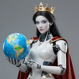a royal portrait of a cyborg woman. she holds a globe in one hand and flowers in the other. illustrated by burton rice. black orchids. 1 9 1 2.