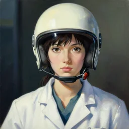 Portrait of a woman Scientist with helmet,  very coherent, painted by Edward Hopper, Wayne Barlowe, painted by James Gilleard, airbrush,  art by JamesJean and  fine details. Anime. realistic shaded lighting poster by  Ilya Kuvshinov katsuhiro otomo ghost-in-the-shell, magali villeneuve, artgerm, Jeremy Lipkin and Michael Garmash and Rob Rey