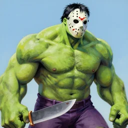 greg manchess mid shot portrait painting of zombie hulked muscular caml jason voorhees frankenstein wearing hockey mask on his head from evil dead mortal kombat as overwatch character, medium shot, asymmetrical, profile picture, organic painting, sunny day, matte painting, bold shapes, muscular, machete, hard edges, street art, trending on artstation, by huang guangjian and gil elvgren and sachin teng